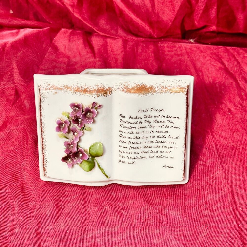 Vintage Lefton China Lord's Prayer Porcelain Planter Decor w/Gold Detail